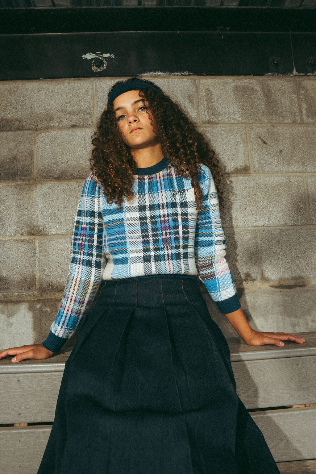 Midi Pleated Denim Skirt