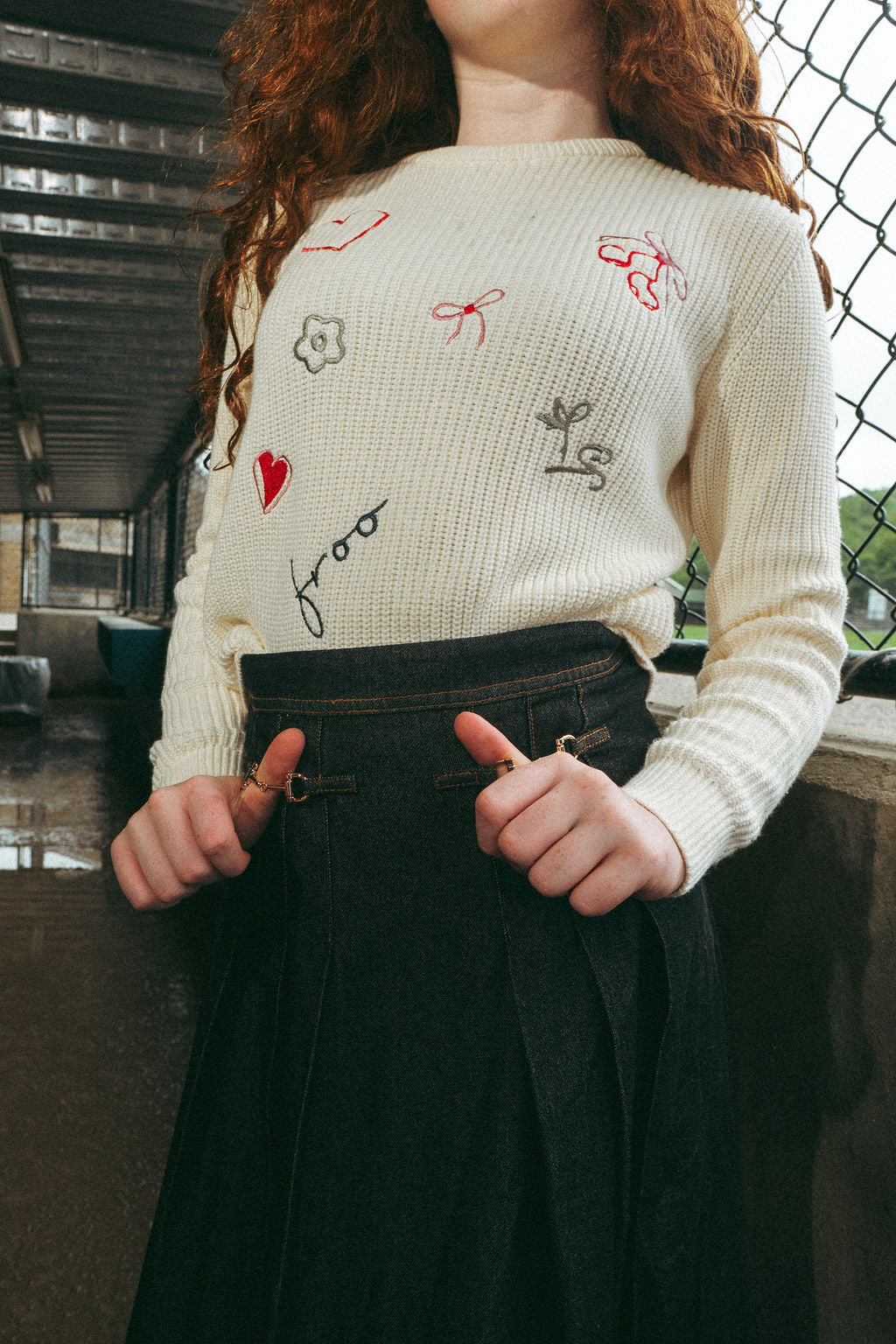 Buckle Denim Maxi Skirt