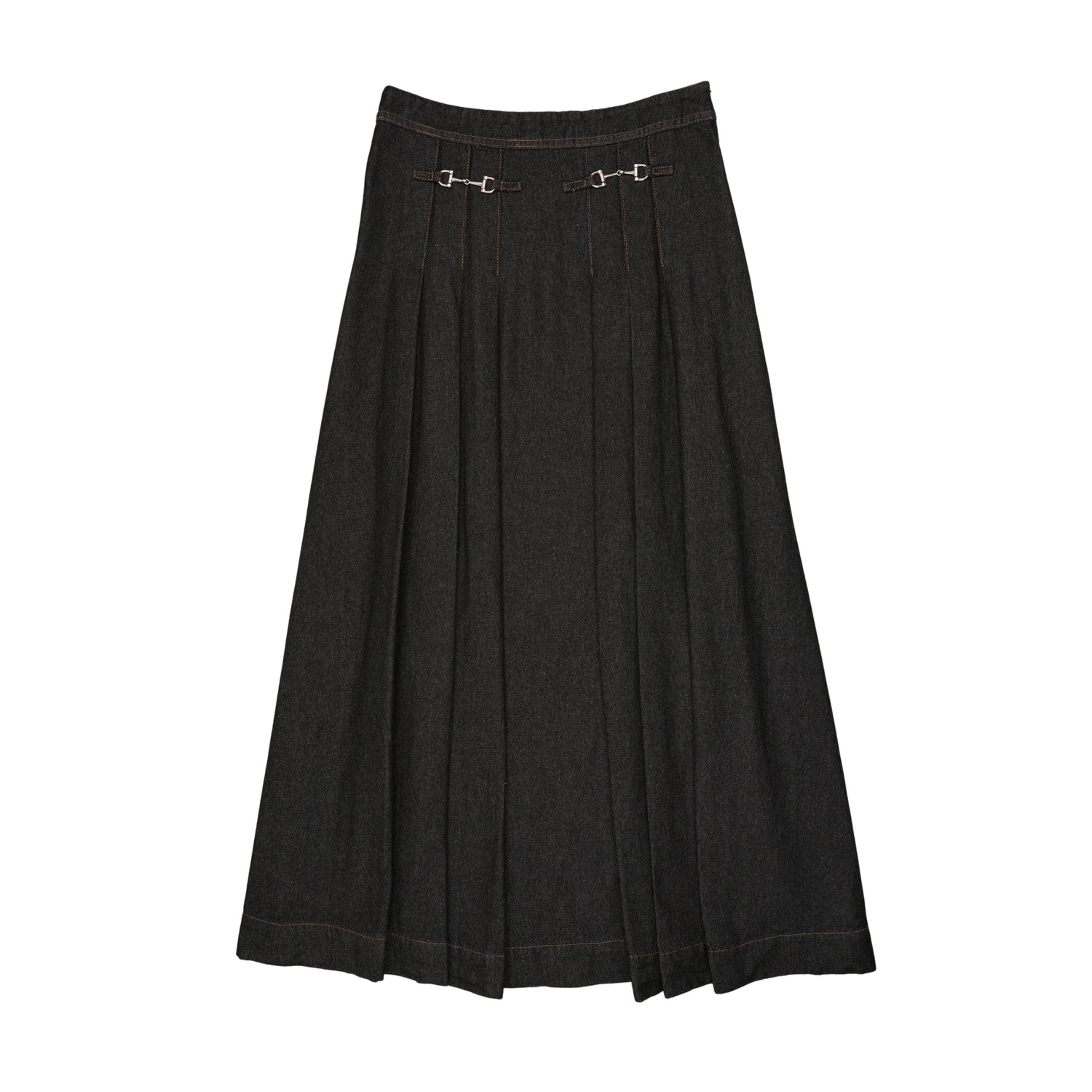 Buckle Denim Maxi Skirt