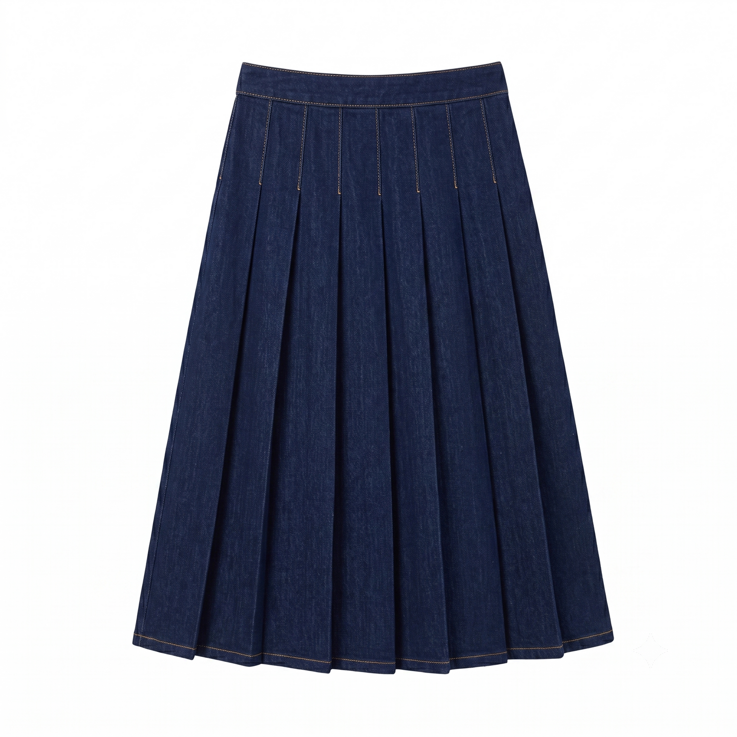 Midi Pleated Denim Skirt