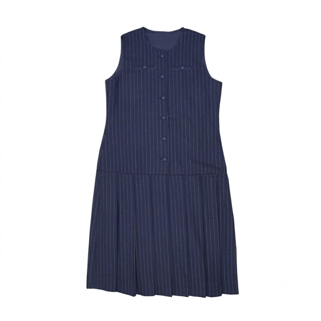 Navy Pinstripe Jumper Dress