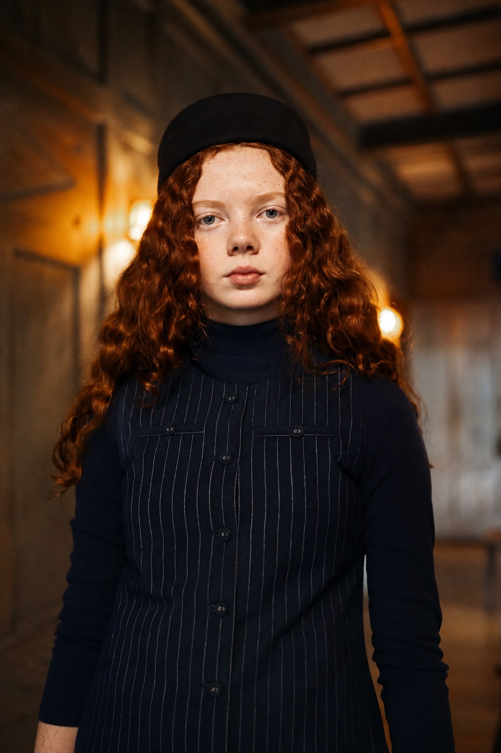 Navy Pinstripe Jumper Dress